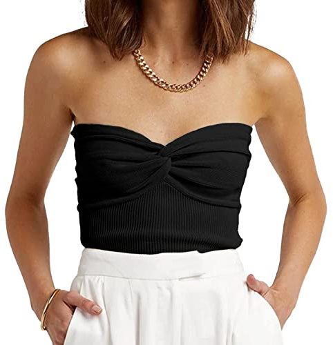 EFAN Womens Tube Tops Summer Outfits Cute Crop Tops 2026 Beach Vacation Spring Fashion Y2K Strapless Sleeveless Clothes Black M