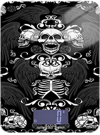 Retro Vintage Gothic Coat of Arms Rose Wings Skulls Bones Tempered Glass Kitchen Scales, Digital Weight Grams and Oz Food Scales for Cooking Baking Meal Prep Home Weight Loss Health Diet