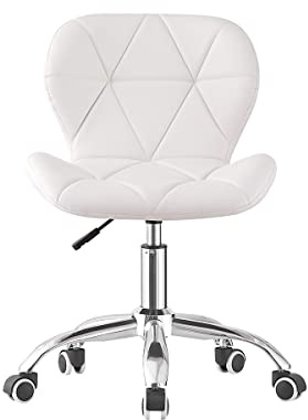 Jamiah Modern Desk Chairs Comfortable Study Chair Swivel Home Chair Height Adjustable PU Leather Desk Chair with Lift Chrome Legs for Home Bedrooms (White)