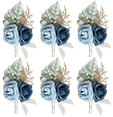 Asudaro Künstliche Rose Ansteckblume, 6 Stück Hochzeit Ansteckblume Simulation künstliche Blumen-Ansteckbrosche Brautjungfer Hochzeit Blume Corsage mit Clips für Trauzeugen, Gäste #1