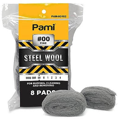 PAMI Steel Wool Scrubbers (Pack of 8) - Steel Wool Cleaning Pads for Dirt, Grease & Grime- Wool Scrubber Sponges for Kitchen & Bathroom- #00 Fine Steel Wool for Advanced Buffing, Polishing, Removing