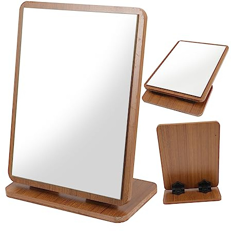 Cabilock Desktop-Spiegel Verstellbarer Spiegel Vintage Tischspiegel Schminkspiegel Kosmetikspiegel Standspiegel Mit Holzrahmen Schwenkbarer Tischspiegel Glas Rotieren Gewidmet Retro-Tisch