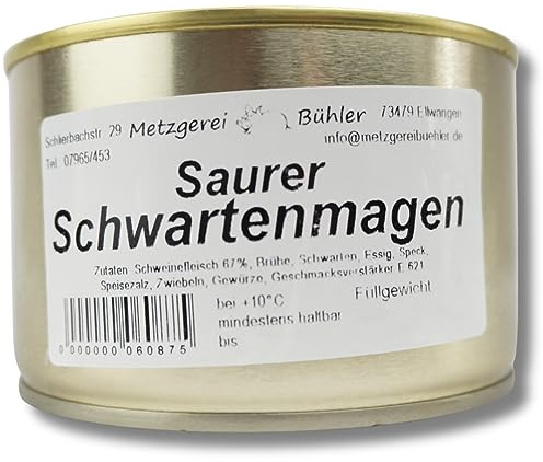 Saurer Schwartenmagen Preßsack Dosenwurst 200g bis 400g aus 67% Deutschem Schweinefleisch, traditionelle Hausmacher Wurst Rezeptur, Wurstkonserve