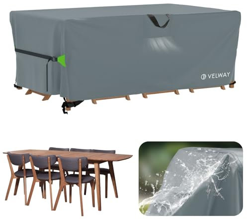 Velway Coperture per Mobili da Giardino Impermeabile: Copertura Tavolo Giardino Esterno con sfiato d'Aria Antivento Telo Copri Tavolo Arredo Rettangolare (Grigio 180x120x74cm)