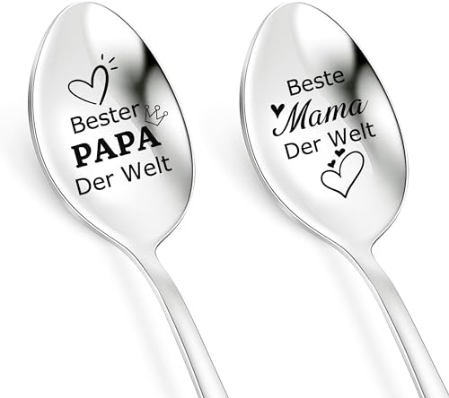 PBIEHSR Geschenke für Mama Papa Weihnachten Weihnachtsgeschenke, 2 Stücke Kaffeelöffel mit Gravur - Beste Mama Papa Der Welt, Mama Papa Geschenk, Geburtstagsgeschenk(Beste Mama Papa Der Welt)