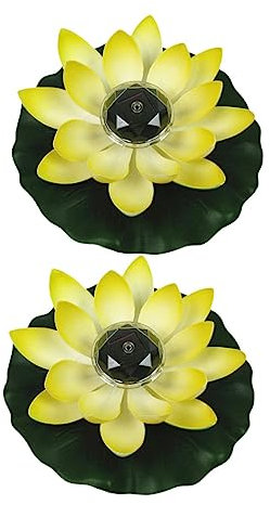 DOITOOL 2 Stück Kreative Lotus Solarleuchte Schwimmend Gelb Eva Pool Teich Wasserlicht Dekorative Solar Landschaftsbeleuchtung