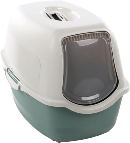 Cat litter box - Flamingo Lexie Green - Size L (A:39cm B:56cm C:39.5cm) - recycled plastic - carbon filter - removable lid - easy to clean - made in Europe