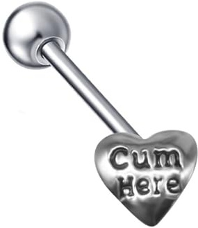 Niaspi 14G Surgical Steel Heart Tongue Ring for Women Letter Cum Here Naughty Words Love Heart Tongue Piercing Studs Straight Bar Barbell Body Piercing Jewelry (Style1)