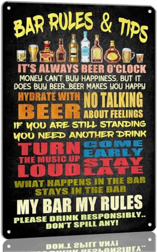 Geroclonup Vintage Bar Signs For Home Bar Decor, Bar Rules Metal Signs For Man Cave, Funny Beer Alcohol Sign Retro For Home Pub Garage Wall Decoration Durable Metal Sign 30x40cm-2024Y