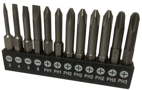 aiyun 12 Piece Slotted Phillips Head Drill Bits, 1/4 Hex Shank Magnetic Screw Driver Bit Set S2 Steel 2 Inch Long Screwdriver Sets (2 Inch)