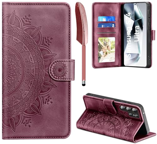 EASDNB Handyhülle für Samsung Galaxy S24 Ultra Hülle Flip Wallet Premium PU Leder Tasche Case [Kartenfach] [Magnet] [Standfunktion] Klapphülle Schutzhülle für Samsung Galaxy S24 Ultra, Weinrot