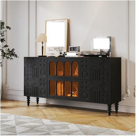 Sideboard Bufféskåp Skänk i massivt trä Köksbuffé Förvaringsskåp Vardagsrum Dekorativt skåp Lämpligt for hem och arbetsrum Köksbuffé Förvaringsskåp(B)