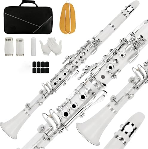B-Klarinette 17 Tasten Großes Klangspektrum Besonders Für Anfänger Geeignet Standard-Klarinetteninstrument(White)