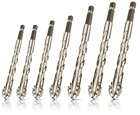 Trapano eccentrico con quattro scanalature e denti per sega, trapano seghettato a quattro tagli, codolo esagonale 1/4, set di punte per piastrelle ad alta resistenza con punta in metallo duro