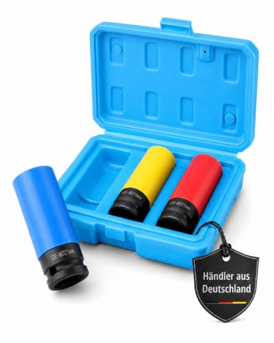 Schonnüsse - Stecknüsse 17/19/21 mm - mit Alufelgen-Schutz für Reifenwechsel, Schraubenschutz - Präzises Automobil-Werkzeug für Radwechsel