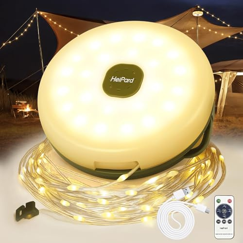 HeiPard Camping Lichterkette Aufrollbar 10 M, 4-in-1 USB Lichterkette Außen | Wiederaufladbare Wetterfest Lichterketten mit fernbedienung, 8 Beleuchtungsmodi, Taschenlampe, Timer für Wandern Weihnachten
