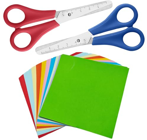 2 Piezas Con Tijeras Y 100 Hojas Hechas De Papel De Color, Tijeras De Seguridad, Herramientas De Corte De Papel Infantil, Accesorios Hechos De Mano De Bricolaje.
