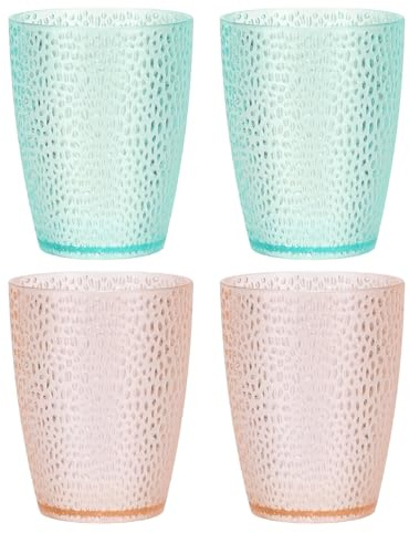 sourcing map Vasos reutilizables de plástico transparente, juego de vasos de agua de 277.8 g, irrompible, apilable, para cerveza, cóctel, agua, jugo, whisky (rosa/azul, 4 piezas)