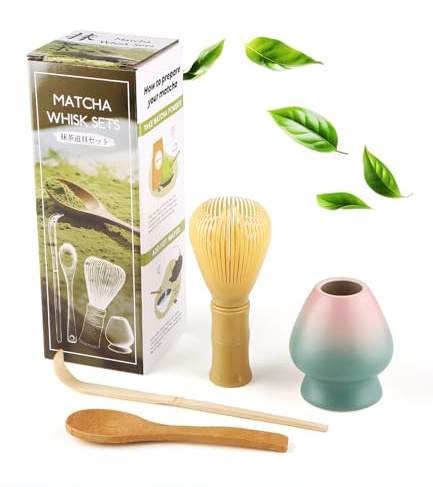 Lafefe Matcha Set (4-Piece) Which Resin Manufacturing Matcha Whisk, Matcha Bowl, Chasen, Matcha Spoon,Ideal Starter Matcha Kit for Easy Matcha Making (Pink Blue)