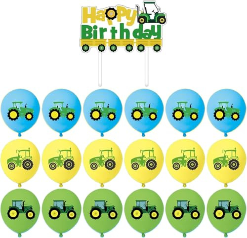 Tractor Birthday Decorations, Tractor Cake Topper, Tractor Balloons, KSHGTB 12 Inch Tractor Balloons and Cake Insert, 18PCS Farm Theme Party Decor, Birthday Cake Decorations