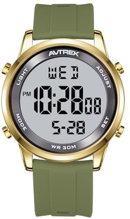 AVTREK Ultradünne Digitaluhr Wasserdicht,Herren Armbanduhr mit 5 Alarmen