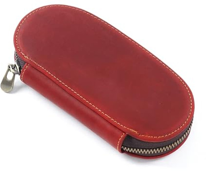 ELDFLRURB Tragbares Leder-Federmäppchen, Stifteetui aus Leder mit 3 Schlitzen, Reißverschluss, mehrfarbig, 16,5 x 7,5 x 3 cm, rot, Einheitsgröße