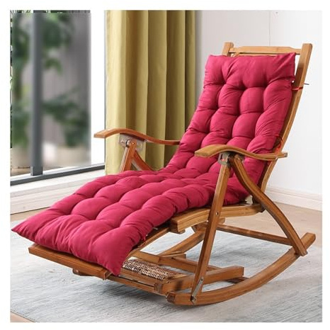 Sedia a dondolo pieghevole in legno for esterni, sedie da giardino in bambù for relax, for adulti e anziani, sedia da patio con poggiapiedi e braccioli, schienale ergonomico regolabile(Red,B)