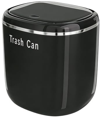 nuneoeuo Black Mini Desktop Bin, Mini Bathroom Bin with Lid and Small Waste, Desktop Bins and Small Bins for Bedroom Suitable for Office Kitchen and Bathroom 13.5 * 13.5 * 14cm