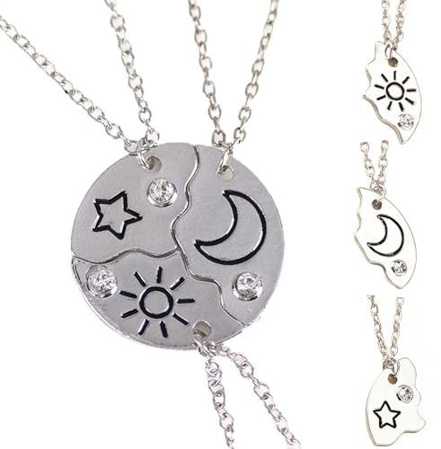 LIUYIDM Freundschaftsketten 3 Stück Freundschaft Ketten Magnetisches Freundschafts Ketten Sonne Mond Sterne BFF Kette Freundschaftskette Mädchen für Geburtstagsgeschenke Abschlussgeschenke
