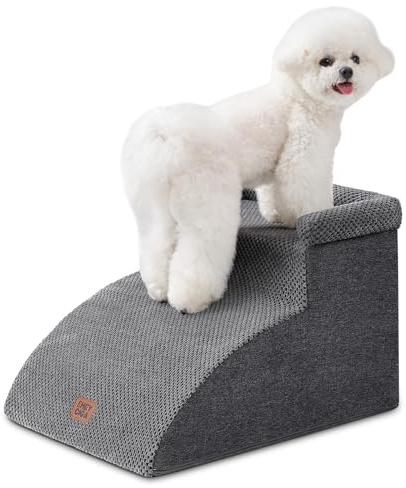 EHEYCIGA Escalier Chien 2 Marches 30cm H, Rampe Chien pour Canapé Lit | Mousse Haute Densité, Surface Antidérapante, Housse Amovible et Lavable, Pour Petits Chiens et Chats, Gris