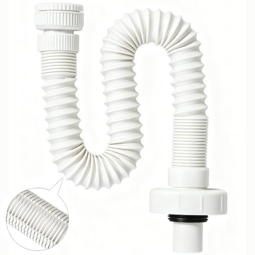 2-Piece Flexible Waste Pipe Kit, U Bend Pipe for Sink Waste with Sealing Ring, Extendable Drain Pipe for Sink Drainage, Fits G1 1/4 Sink Waste Fittings for Kitchen and Bathroom Drainage（White）
