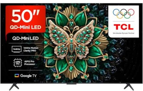 TCL 50C6K-UK 50 Inch QD-Mini LED TV, 4K HDR Premium 1000nits, Smart TV Powered by Google TV (Dolby Vision IQ & Atmos, 144Hz Motion Clarity Pro)