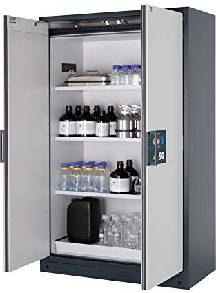 ASECOS Sicherheitsschrank Q90 RAL 7016/RAL 7035 3xFB1xLB1xBW (St.bl.) zur Lagerung von entzündbaren Gefahrstoffen in Arbeitsräumen