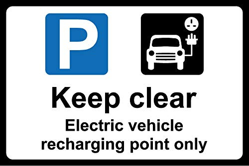 Electric vehicle recharging point only safety sign - 3mm Aluminium sign 400mm x 300mm