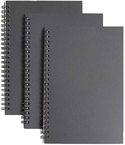 YANGTE Spiralnotizbuch, A5, liniert, 3 Stück, weicher Einband, Krafteinband, schwarz, 100 Seiten/50 Blatt, Memo-Notizblöcke, Planer, perfekt für Reisen, Schule
