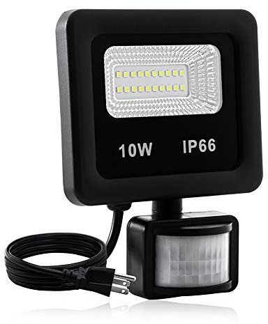Motion Sensor Flood Light Outdoor,10W Security Light, IP66 Waterproof Outdoor Light,1000LM,6500K Motion Security Lights with Plug for Garage Yard Patio Pathway Porch Entryways (Daylight White)