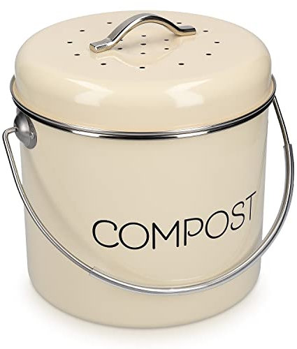 Navaris Komposteimer Küche - 3l Biomülleimer Küche klein - Komposteimer für Biomüll - Behälter mit Schwenkgriff und 3x Kohlefilter - Bio Mülleimer - Creme