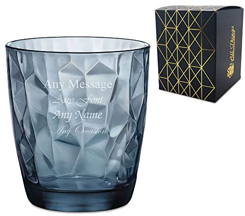 Personalised Engraved 390ml Blue Diamond Whisky Glass, Gift Boxed, Perfect for Any Whisky Lover