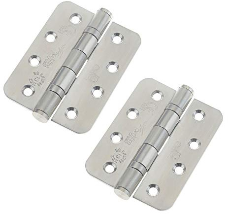 Stainless Internal Fire Door Hinges Grade 13 FD30/60 102x76x3mm with Radius Corners 1 Pair Pack [2 Hinges] Including Screws Satin (1)