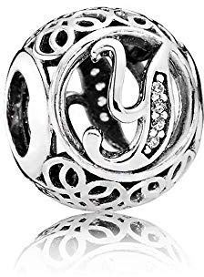 Breloque en forme de lettre de l'alphabet en argent sterling pour bracelets à breloques Pandora, Argent sterling, Zircone cubique
