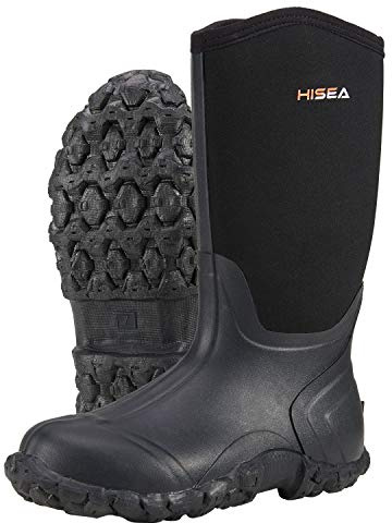 HISEA Men's Rain Boots Waterproof Insulated Rubber Boots Neoprene Mud Boots Outdoor