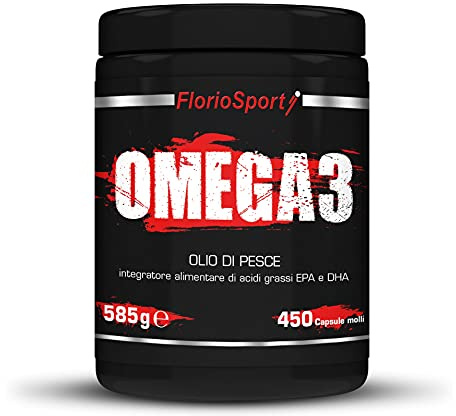 Omega 3 Olio di Pesce Concentrato FlorioSport 450 Capsule Softgel da 1300 mg | 720 mg EPA e 480 mg DHA | Integratore a Distillazione Molecolare per Funzione Cardiaca, Celebrale e Vista
