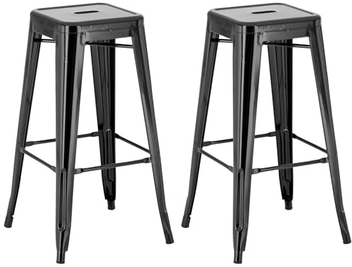 CLP 2er Set Barhocker Joshua I Stapelbare Tresenhocker aus Metall I Barstühle mit Fußstützen I Sitzhöhe 76 cm I Stapelhocker | Farbe schwarz