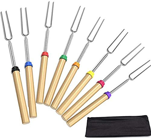 Deyiis Marshmallow-Bratstäbchen, 8 Stück Grillspieß Marshmallow Ausziehbare Gabeln, Ausziehbare Grillgabe Roasting BBQ Sticks von Edelstahl Spieße für Camping, Picknickgrill, Picknick-Grills