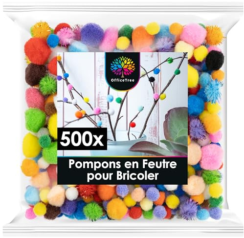 OfficeTree 500 Bunte Pompons zum Basteln Mix - Filzkugeln Bunt verschiedene Größen - Pompoms zum Basteln für Kinder und Erwachsene - Dekorieren Verzieren Nähen DIY
