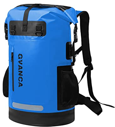 GVANCA Wasserdichter Roll-Top-Kajak-Trockenrucksack, schwimmend, Outdoor, Trockensack, Bootfahren, Segeln, Kanu, Rafting, Angeln, Camping, 55 l, Blau