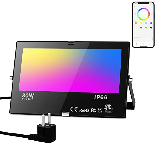 Taptoron LED Strahler Außen 80W RGB Fluter Mit Bluetooth APP-Steuerung Dimmbar Smart Flutlicht Bunt IP66 Wasserdicht Außenstrahler 5700K Kaltweiß Gartenbeleuchtung für Aussen Innen Baum Party Garten