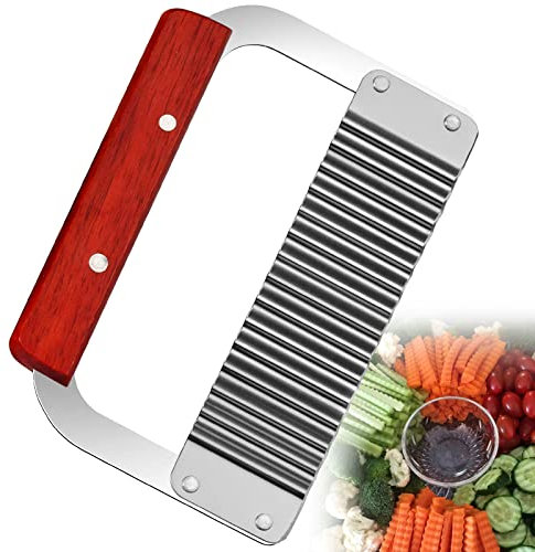 NUOOO Coupe-Frites Ondulé en Acier Inoxydable Coupe-patates pour Frites Pommes de Terre Couteau Ondulé pour Légumes Salade Fruits Crinkle Cutter