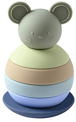 Nattou Stehaufmännchen aus Silikon, 6-teiliges Motorik Spielzeug für Kleinkinder, BPA-frei, Ca. 15 cm, Silicon, Grün