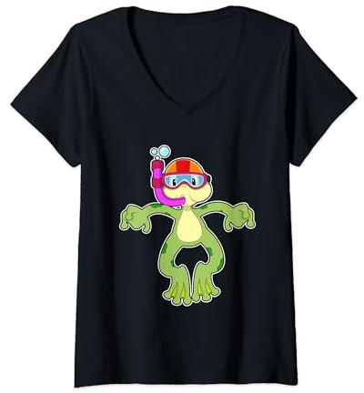 Damen Frosch Taucher Schnorchel Tauchen T-Shirt mit V-Ausschnitt